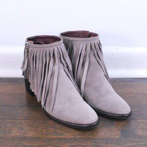 Western Boho Fringe Tati Bootie Suede Putty Country Cow Girl Glam Bold Coachella